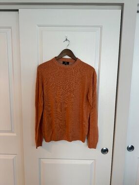 Tumi Men’s Linen Pima Cotton Striped Sweater Medium Orange Natural Made in Peru